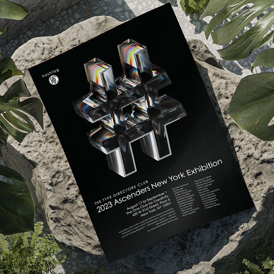 Image of a poster design with a glass hashtag symbol.